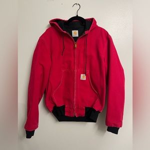 90’s Red Carhartt Workwear hooded Bomber Jacket